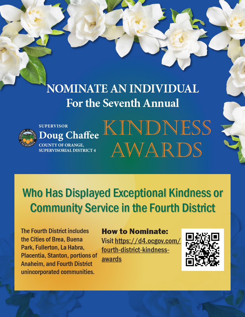 ORANGE COUNTY SUPERVISOR DOUG CHAFFEE KINDNESS AWARDS English flyer